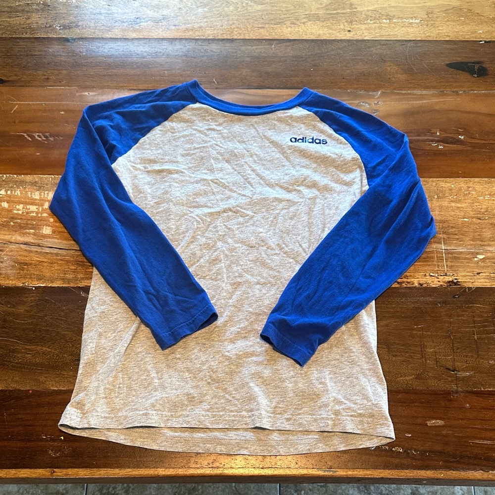 Adidas Kids Long Sleeve Blue and Gray Tee